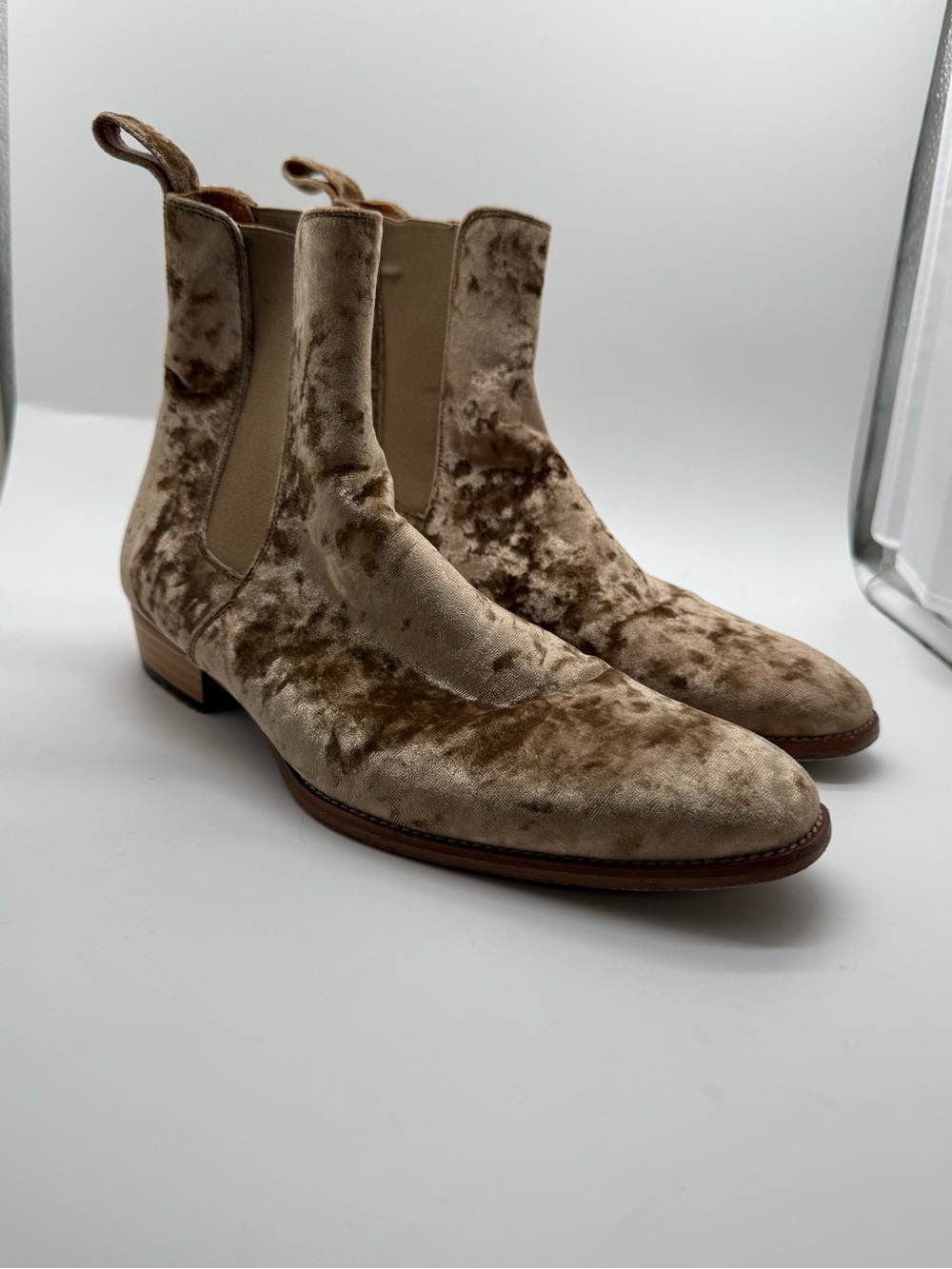 ORO Reggio Velvet Chelsea Boots Men’s 9 Tan Made Spain Quiet Luxury